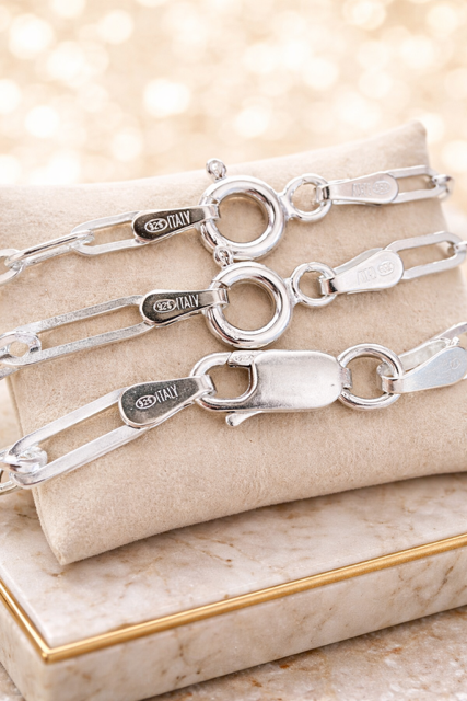 Solid 925 Sterling Silver Paper Clip Bracelets 2.5mm, 3mm, 4mm