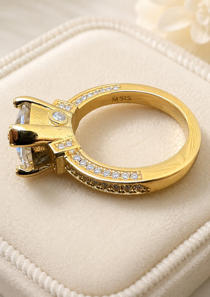 Moissanite Princess Style Italian Engagement Ring (14K Gold Vermeil on Solid 925 Silver)