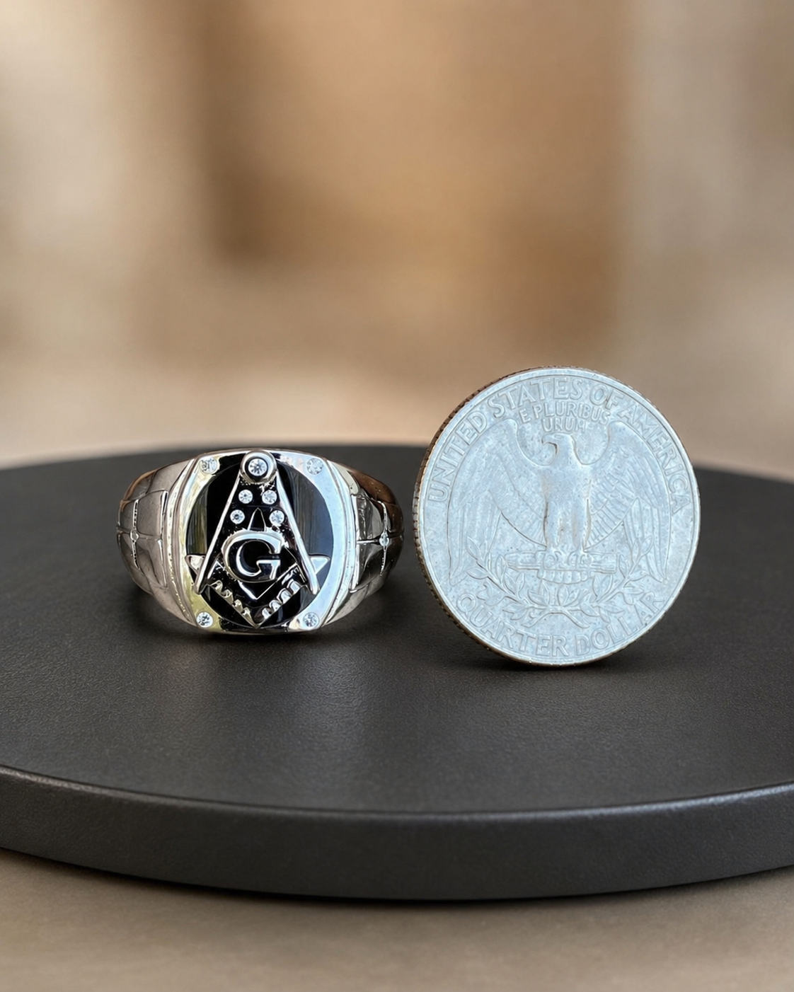 Silver Onyx Moissanite Mason Ring