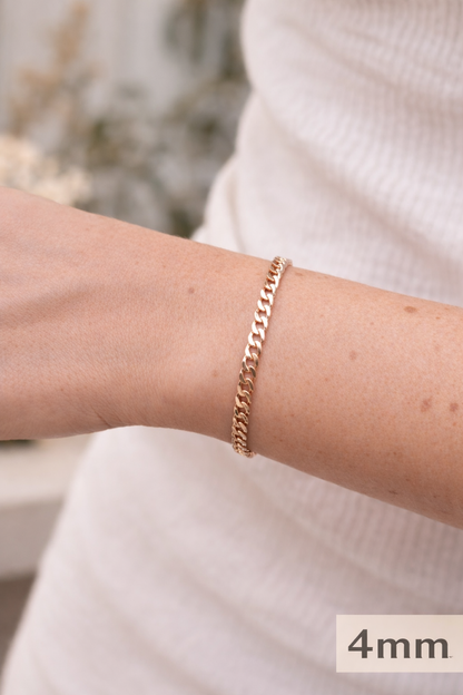 FLAT Curb Cuban Bracelets Rose Gold Over Solid 925 Sterling Silver 3mm to 10.5mm