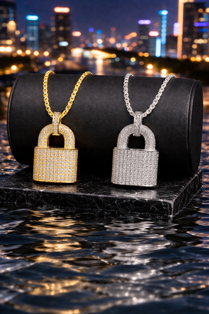 Moissanite Love Lock Padlock Pendant – Gold or Silver