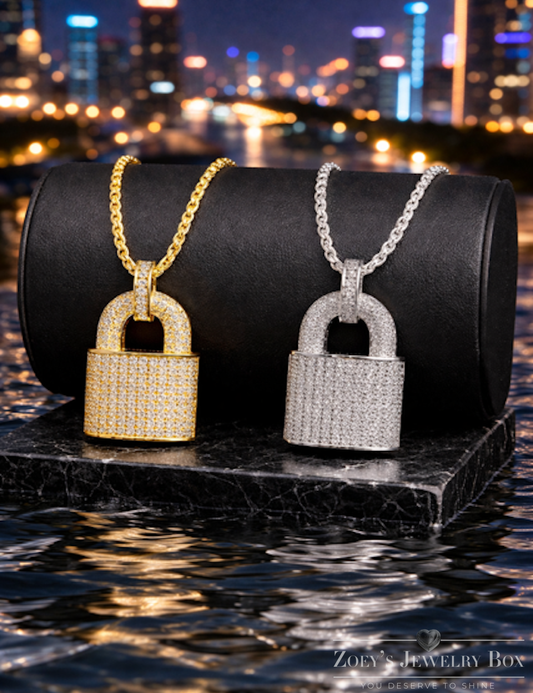 Moissanite Love Lock Padlock Pendant – Gold or Silver