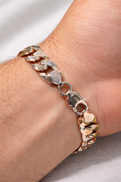 FLAT Curb Cuban Bracelets Rose Gold Over Solid 925 Sterling Silver 3mm to 10.5mm