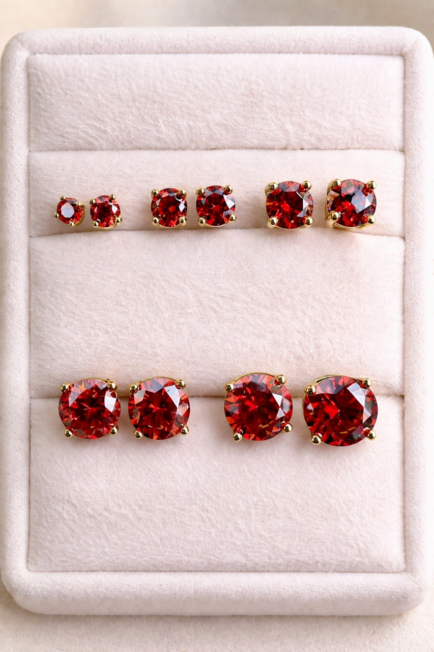Ruby Red Moissanite Gold Over 925 Sterling Silver Stud Earrings 3mm - 8mm Screw Backs