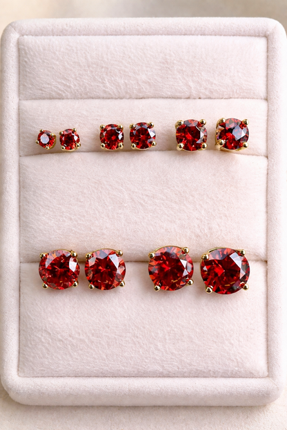 Ruby Red Moissanite Gold Over 925 Sterling Silver Stud Earrings 3mm - 8mm Screw Backs