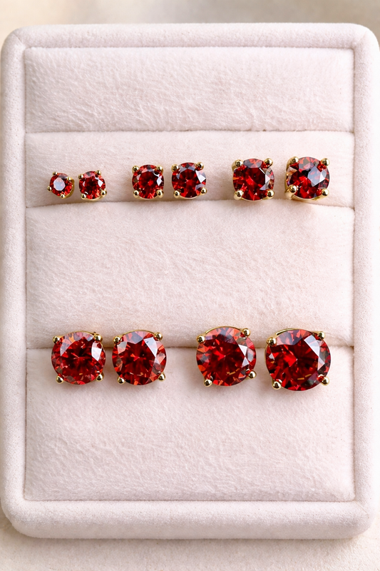 Ruby Red Moissanite Gold Over 925 Sterling Silver Stud Earrings 3mm - 8mm Screw Backs