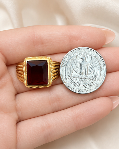Royalty Ring (14k Gold Vermeil, 925 Silver, Red CZ Stone)