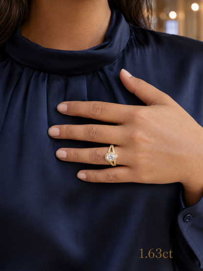 Pear Shape Moissanite Halo Ring in Gold