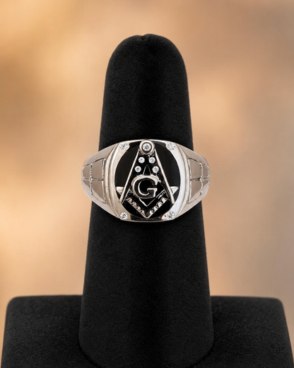 Silver Onyx Moissanite Mason Ring