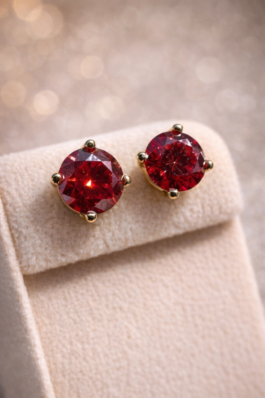 Ruby Red Moissanite Gold Over 925 Sterling Silver Stud Earrings 3mm - 8mm Screw Backs