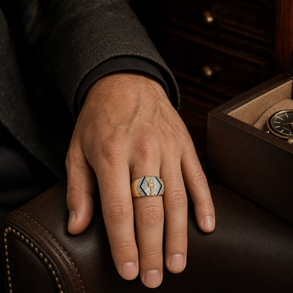 Men’s 925 Silver Gold Vermeil Grim Reaper CZ Pinky Ring