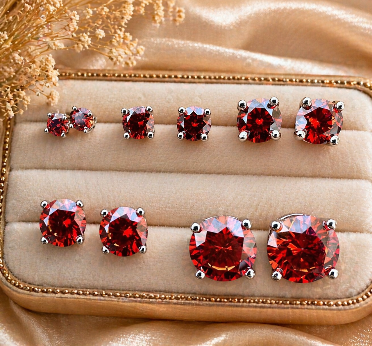 Ruby Red Moissanite 925 Sterling Silver Stud Earrings 3mm - 8mm Screw Backs