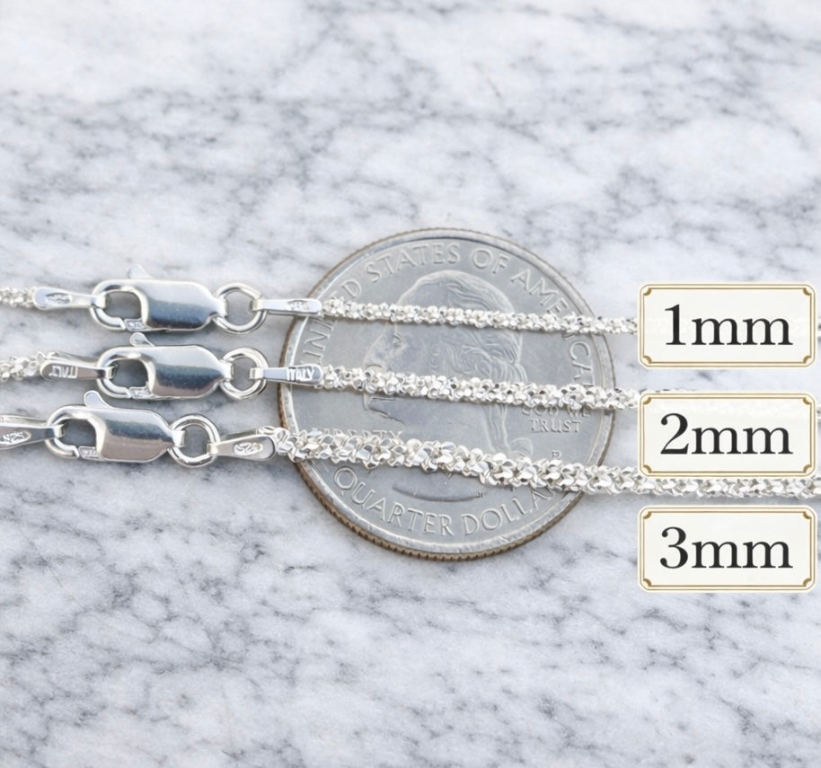 925 Sterling Silver Margarita Sparkle Rope Chains 1mm, 2mm, 3mm