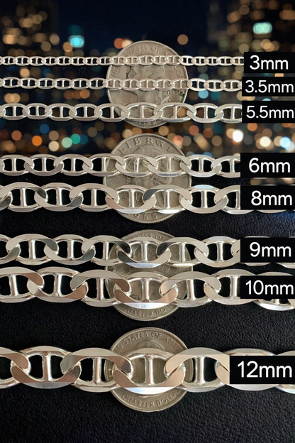 925 Sterling Silver Mariner Link Chains and Bracelets 2.5mm to 16mm