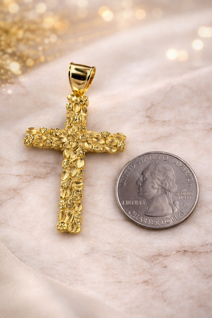 14k Gold over 925 Sterling Silver Nugget Cross Pendant