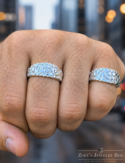 Silver Alaskan Nugget Ring Solid 925 Sterling Silver Rhodium Finish