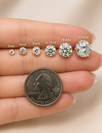 Gold Over Sterling Silver Moissanite 3 Prong Martini Set Solitaire Stud Earrings 3mm to 10mm SCREW BACKS