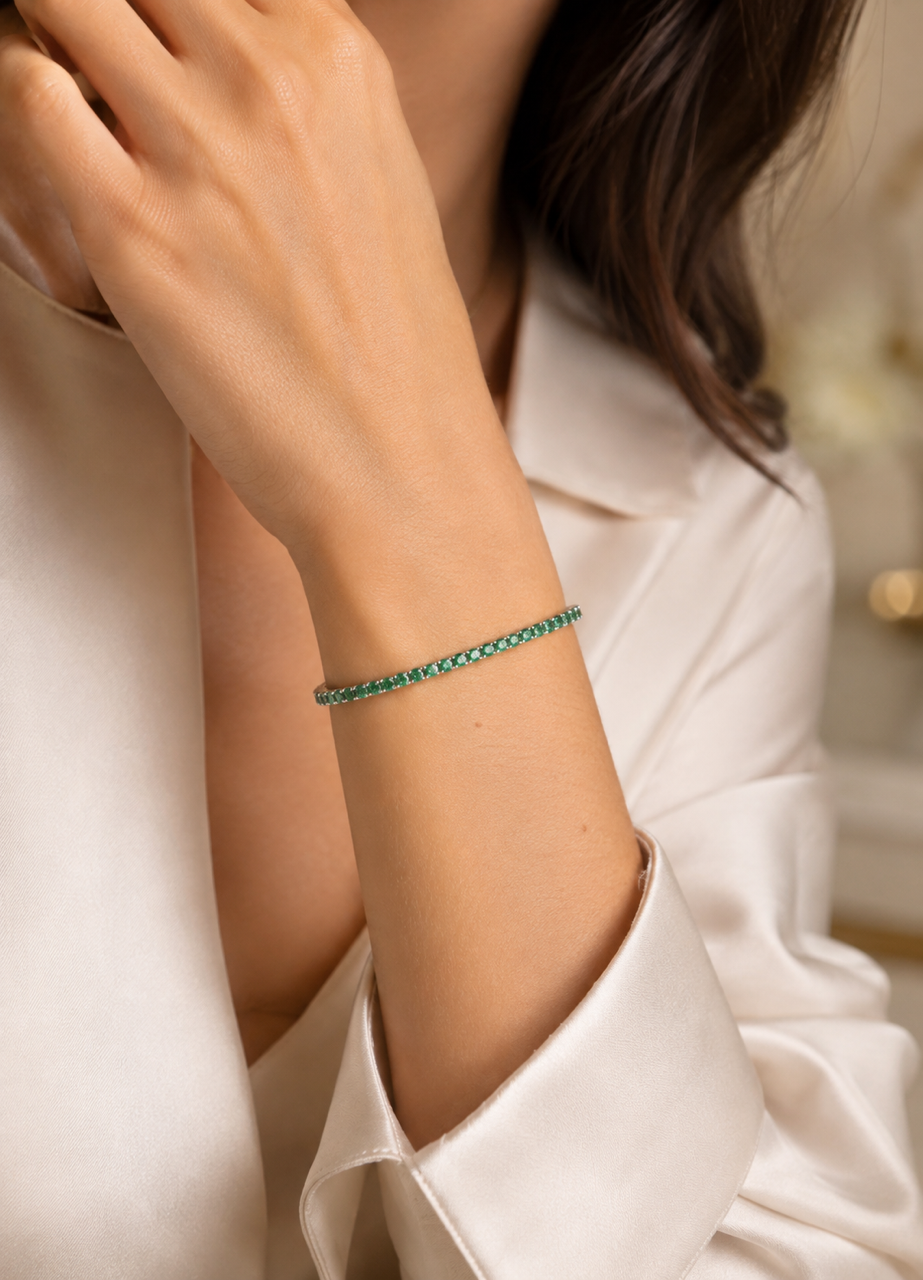 Iced Out Green CZ Tennis Bracelet 925 Sterling Silver