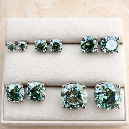 Green-Blue Moissanite 925 Sterling Silver Stud Earrings 3mm - 8mm Screw Backs