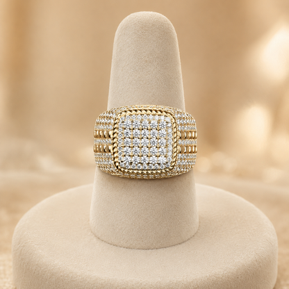 Moissanite Square Iced Out Chicago Ring (14k Gold Vermeil, 925 Silver)