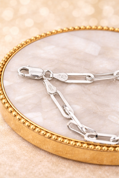 Solid 925 Sterling Silver Paper Clip Bracelets 2.5mm, 3mm, 4mm