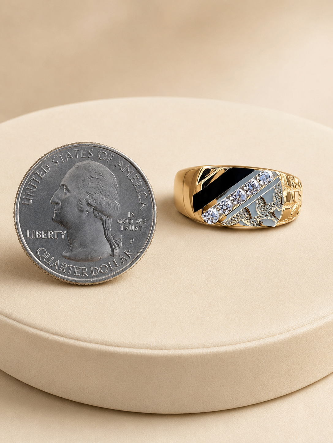 Classic Euro Nugget Ring (Black 14K Gold Vermeil 925 CZ & Silver)