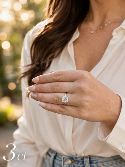Moissanite Cushion Cut Solitaire Engagement Ring 925 Sterling Silver~Rhodium Finish 1ct, 2ct, 3ct