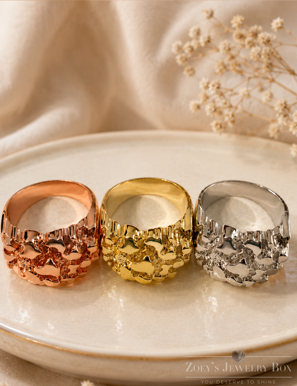 Elegant Nugget Ring (Silver, Yellow Gold, or Rose Gold)