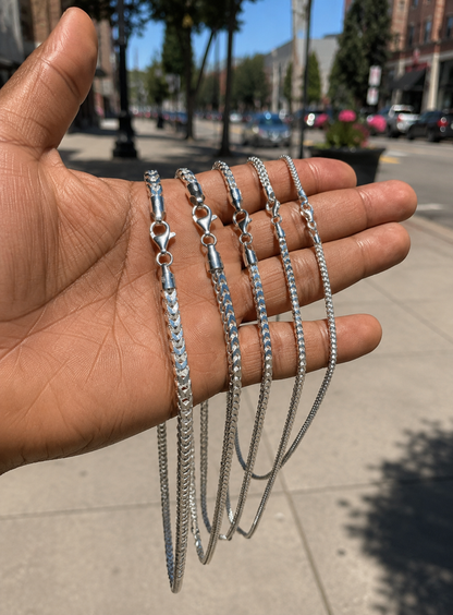 Franco Chains Solid 925 Sterling Silver 2mm to 5mm