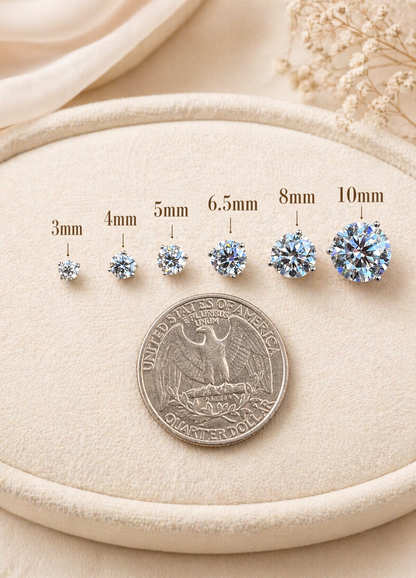 Sterling Silver Moissanite 3 Prong Martini Set Solitaire Stud Earrings 3mm to 10mm PUSH BACKS
