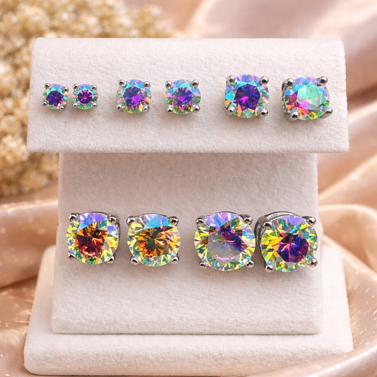 Rainbow Opal Moissanite 925 Sterling Silver Stud Earrings 3mm - 8mm Screw Backs