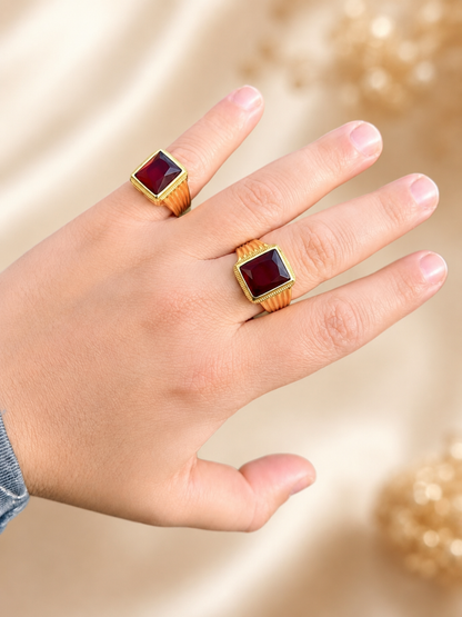 Royalty Ring (14k Gold Vermeil, 925 Silver, Red CZ Stone)