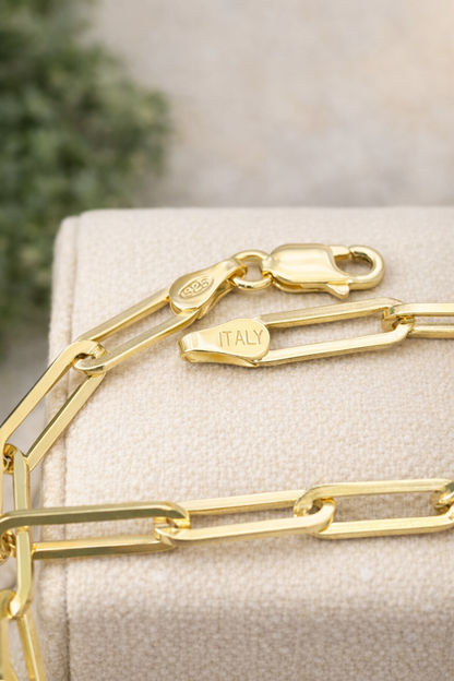 14k Gold Over Solid 925 Sterling Silver Paper Clip Bracelets 2.5mm, 3mm, 4mm