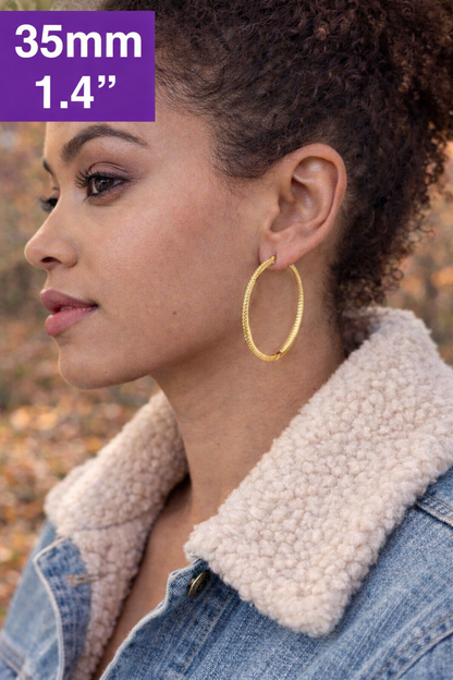 14k Gold Vermeil Over Sterling Silver CZ Hoop Earrings 18mm - 50mm