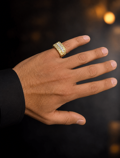 Gold Channel Set Nugget Ring 925 Silver CZ Stones