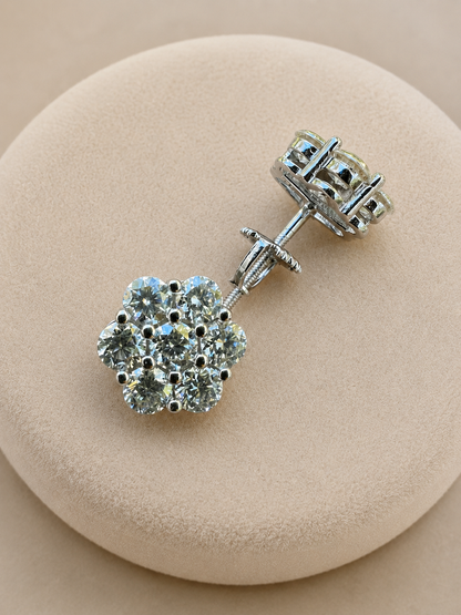 925 Sterling Silver Moissanite Floral Honeycomb Design Stud Earrings 6mm - 11mm