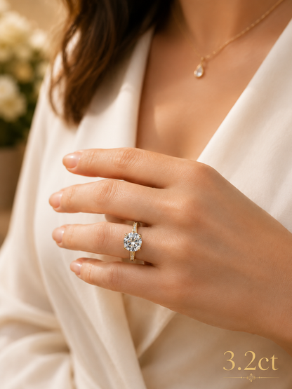 Moissanite Princess Style Italian Engagement Ring (14K Gold Vermeil on Solid 925 Silver)