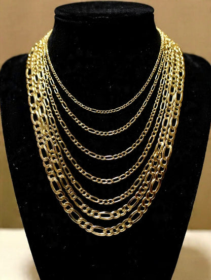 Figaro Chain or Bracelet 14k Gold Vermeil Over 925 Sterling Silver 2.5mm to 16mm