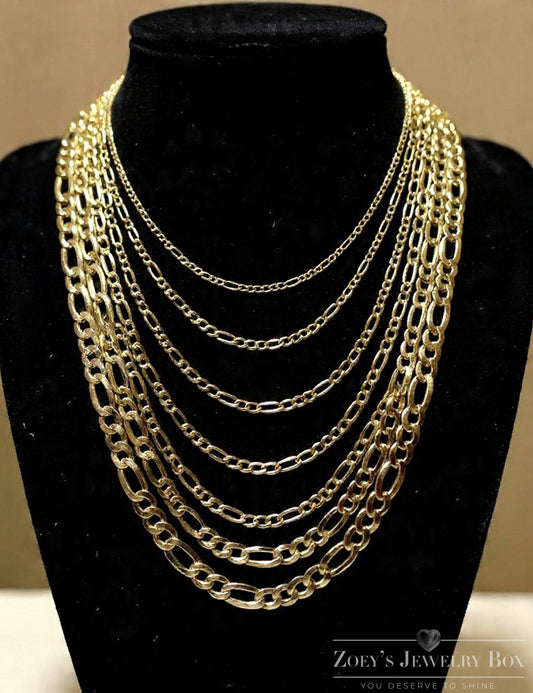 Figaro Chain or Bracelet 14k Gold Vermeil Over 925 Sterling Silver 2.5mm to 16mm