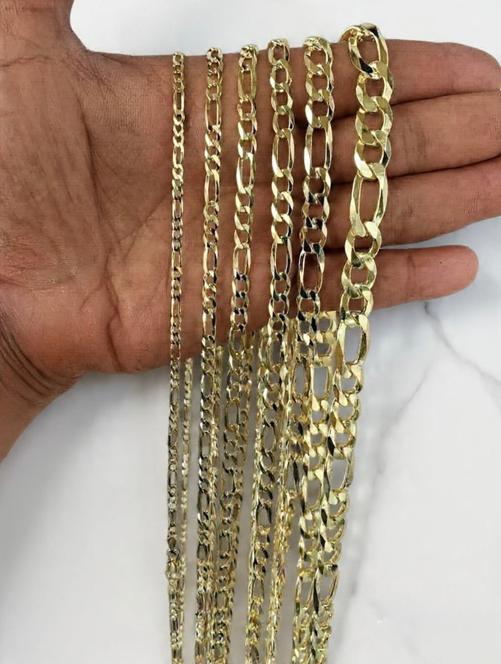 Figaro Chain or Bracelet 14k Gold Vermeil Over 925 Sterling Silver 2.5mm to 16mm
