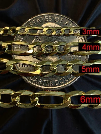 Figaro Chain or Bracelet 14k Gold Vermeil Over 925 Sterling Silver 2.5mm to 16mm