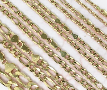 Figaro Chain or Bracelet 14k Gold Vermeil Over 925 Sterling Silver 2.5mm to 16mm