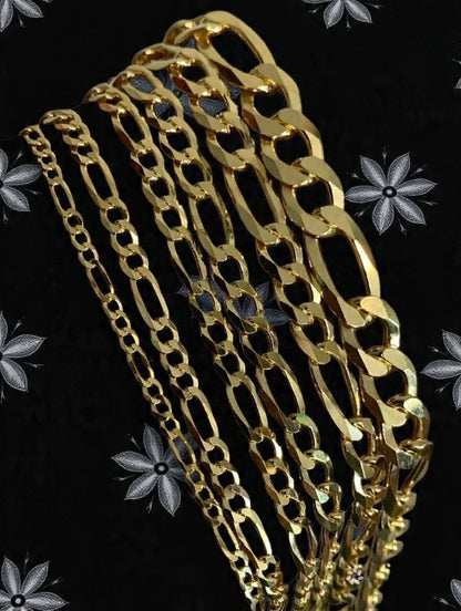 Figaro Chain or Bracelet 14k Gold Vermeil Over 925 Sterling Silver 2.5mm to 16mm