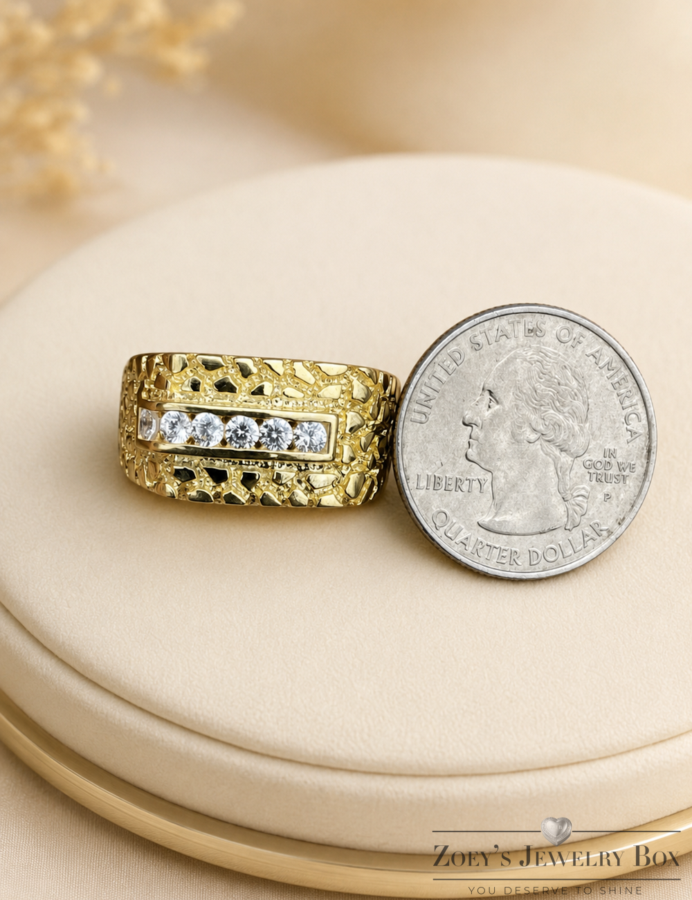 Gold Channel Set Nugget Ring 925 Silver CZ Stones