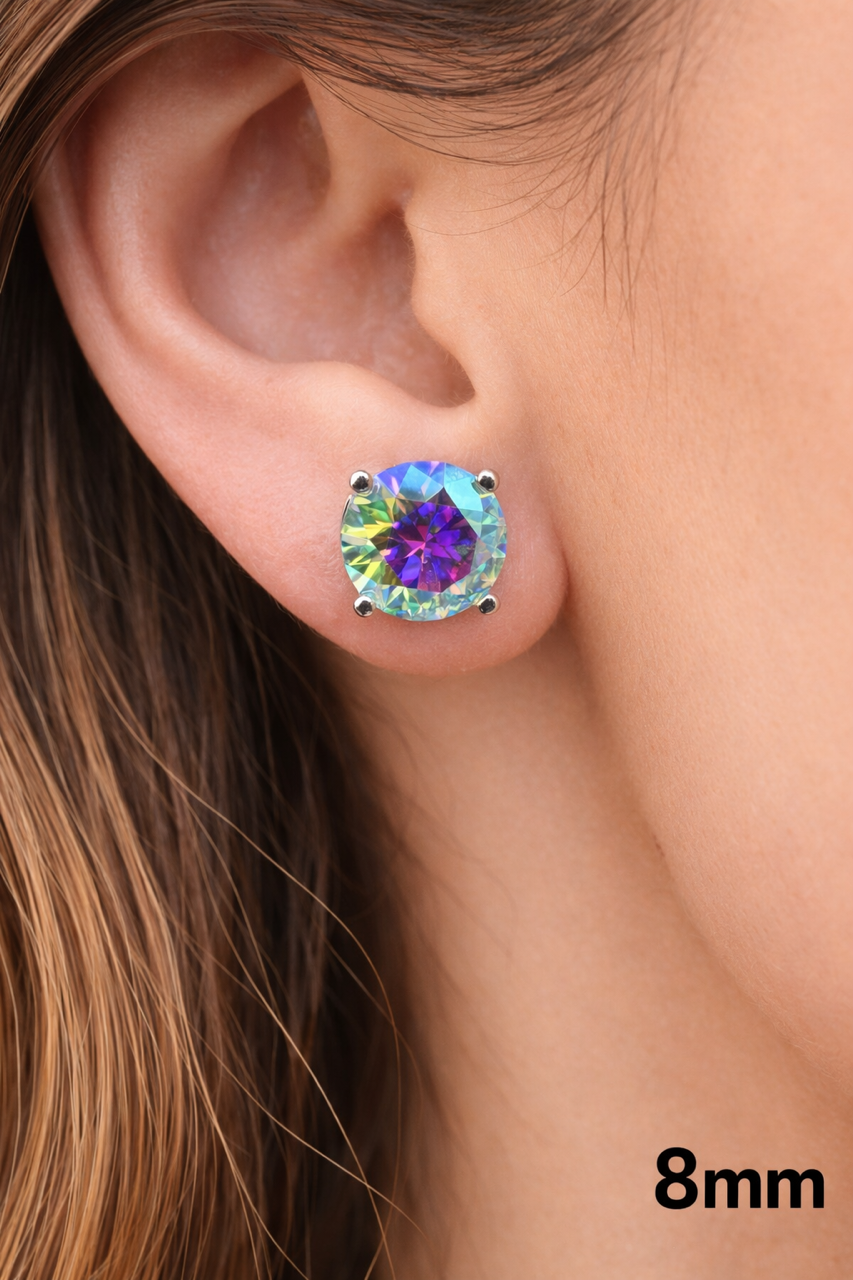 Rainbow Opal Moissanite 925 Sterling Silver Stud Earrings 3mm - 8mm Screw Backs