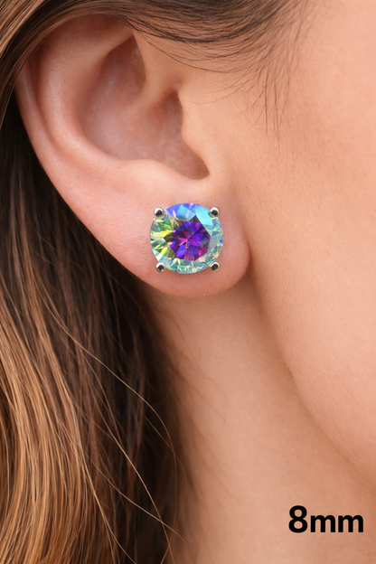 Rainbow Opal Moissanite 925 Sterling Silver Stud Earrings 3mm - 8mm Screw Backs