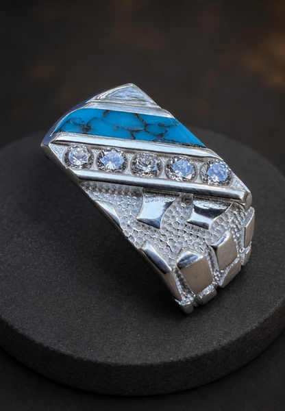 Euro Nugget Ring (Blue, 925 Sterling Silver with CZ Stones)