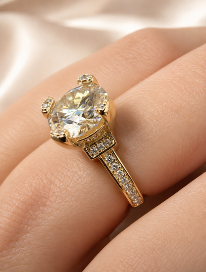 Moissanite Princess Style Italian Engagement Ring (14K Gold Vermeil on Solid 925 Silver)