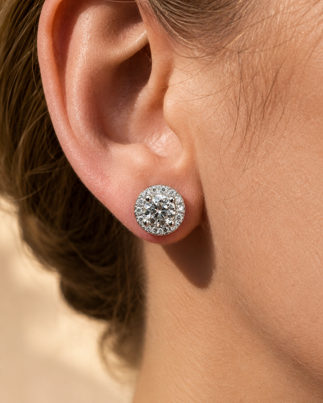 Premium Moissanite Iced Out Halo Stud Earring Set 14k Gold Vermeil over 925 Sterling Silver