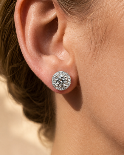 Premium Moissanite Iced Out Halo Stud Earring Set 14k Gold Vermeil over 925 Sterling Silver